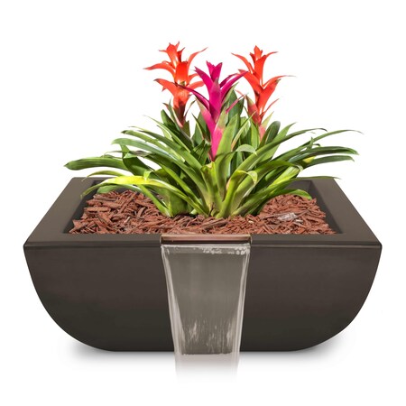 The Outdoor Plus 30 Square Avalon Planter & Water Bowl - GFRC Concrete - Chocolate - OPT-AVLPW30-CHC
